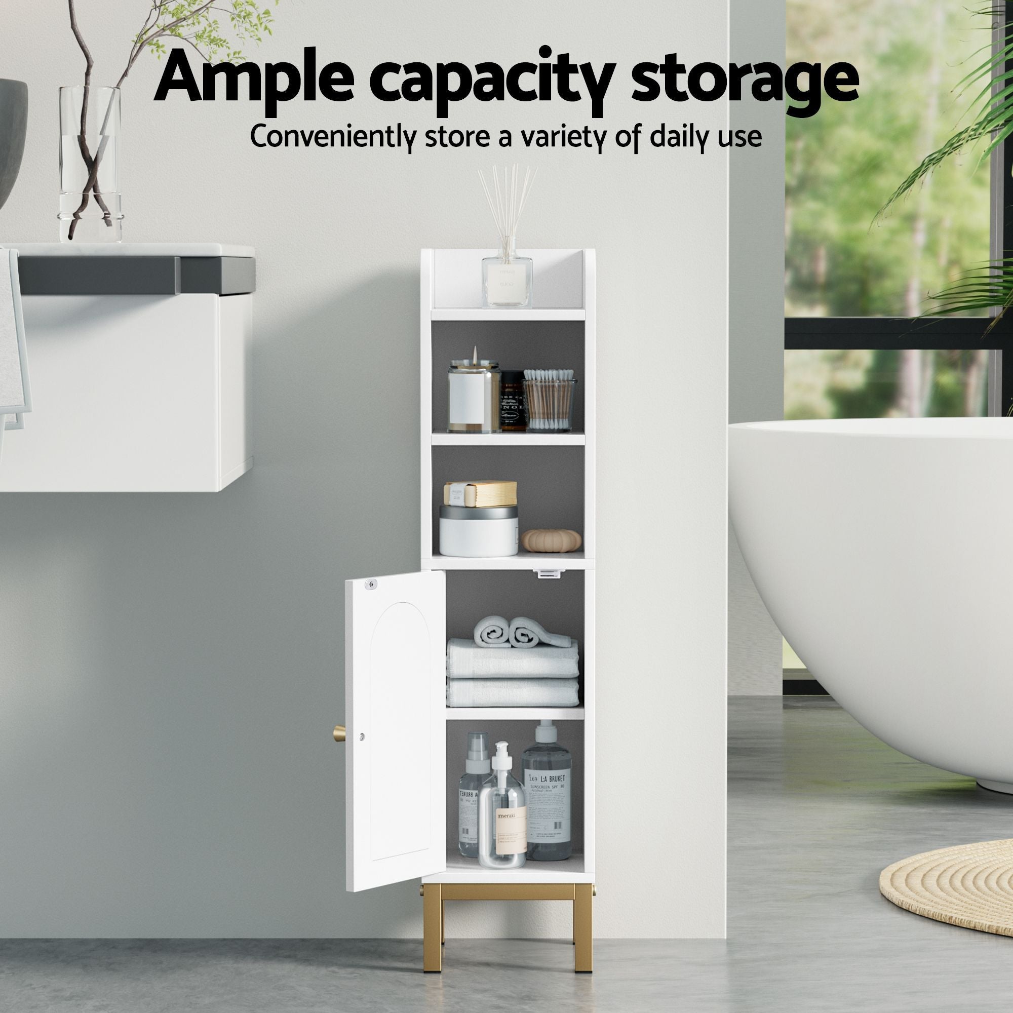 2X Bathroom Storage Cabinet Floor Organizer Toilet Corner Adjustable Shelf with Door White - Furniture > Bathroom > Bathroom Cabinets, Cupboards & Storage - Rivercity House & Home Co. (ABN 18 642 972 209) - Affordable Modern Furniture Australia
