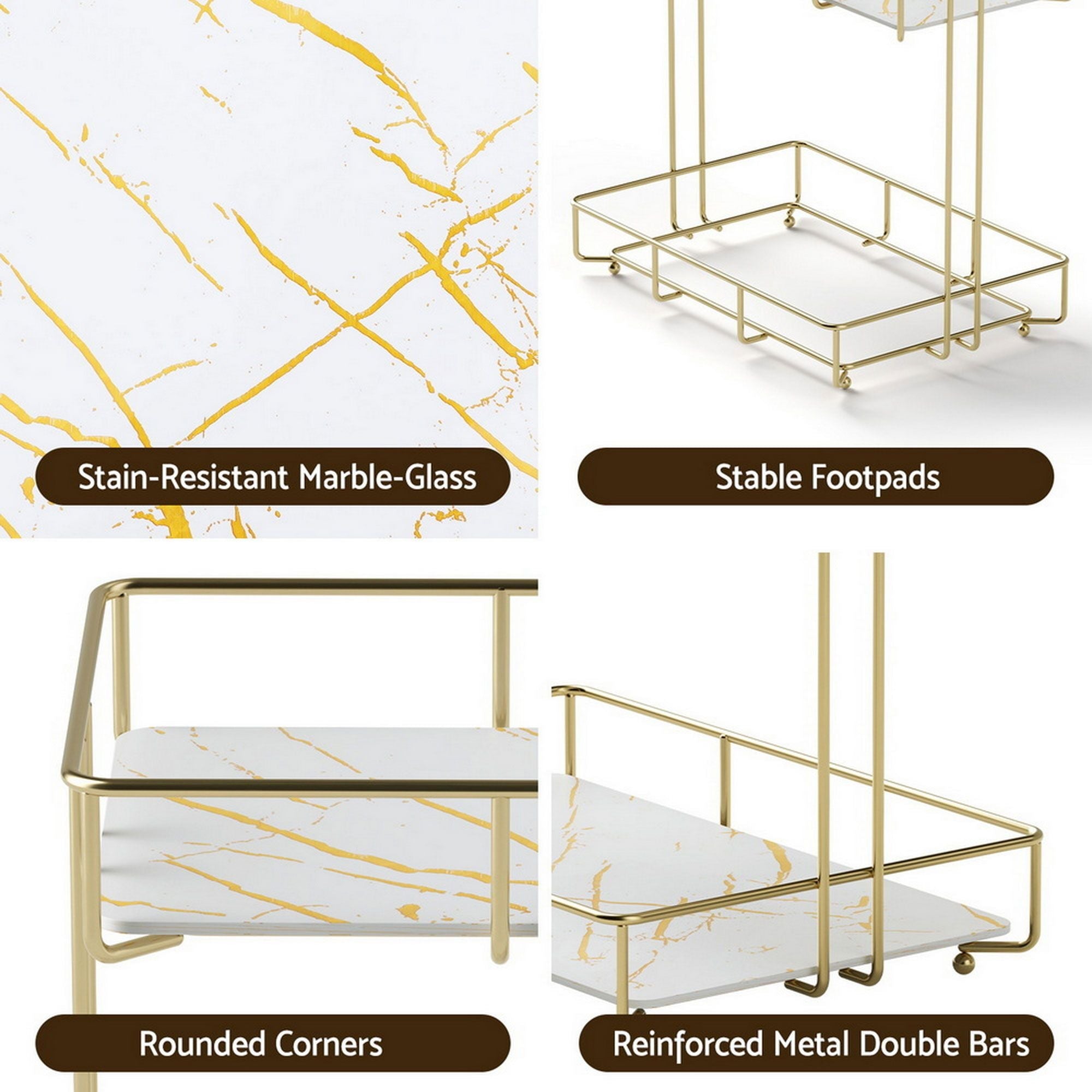 2X Bathroom Storage Rack 2 Tier Corner Organiser Gold Marble Look - Tools > Tools Storage > Wall Storage Racks - Rivercity House & Home Co. (ABN 18 642 972 209) - Affordable Modern Furniture Australia