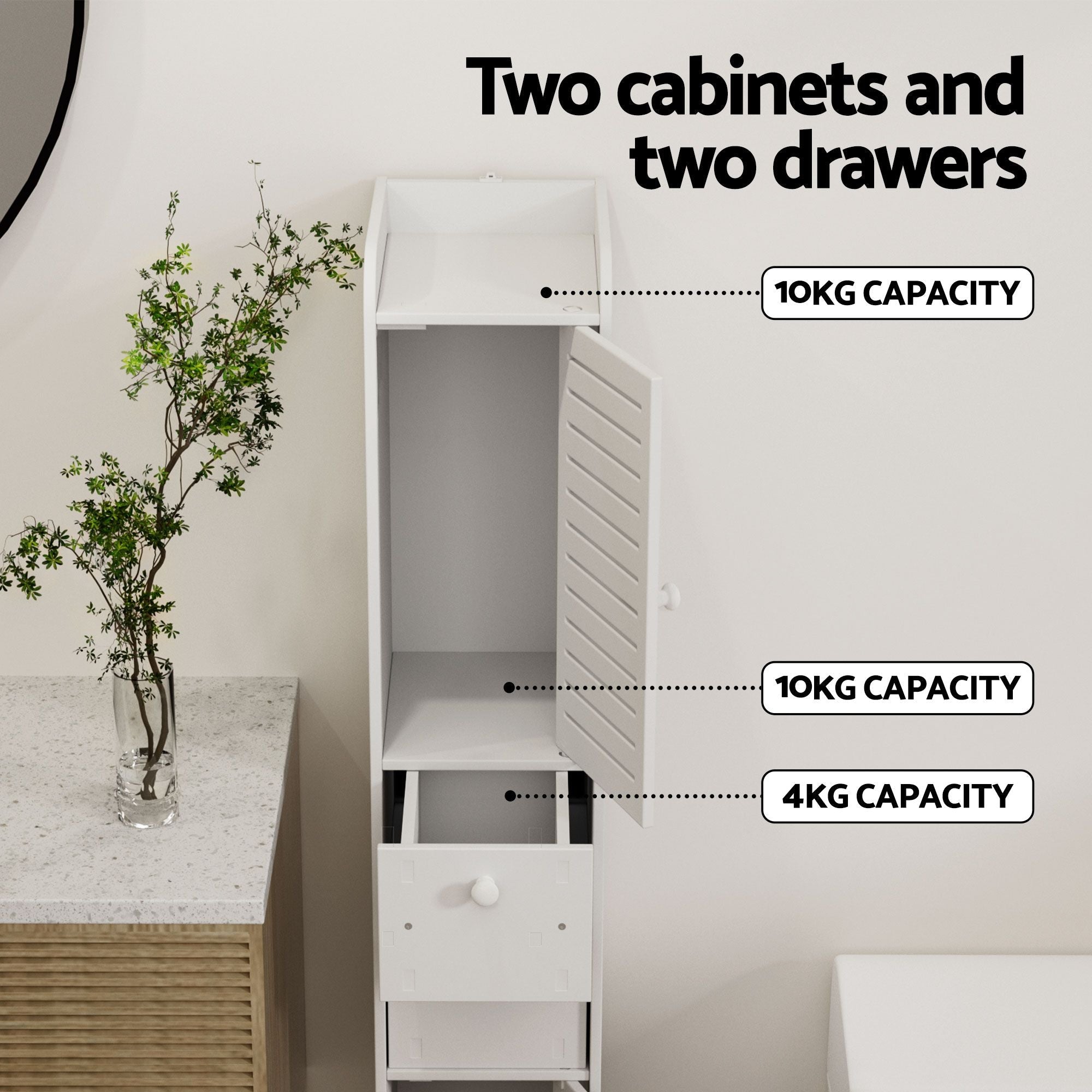 2X Bathroom Toilet Storage Cabinet Laundry Tallboy Cupboard - Furniture > Bathroom > Bathroom Cabinets, Cupboards & Storage - Rivercity House & Home Co. (ABN 18 642 972 209) - Affordable Modern Furniture Australia