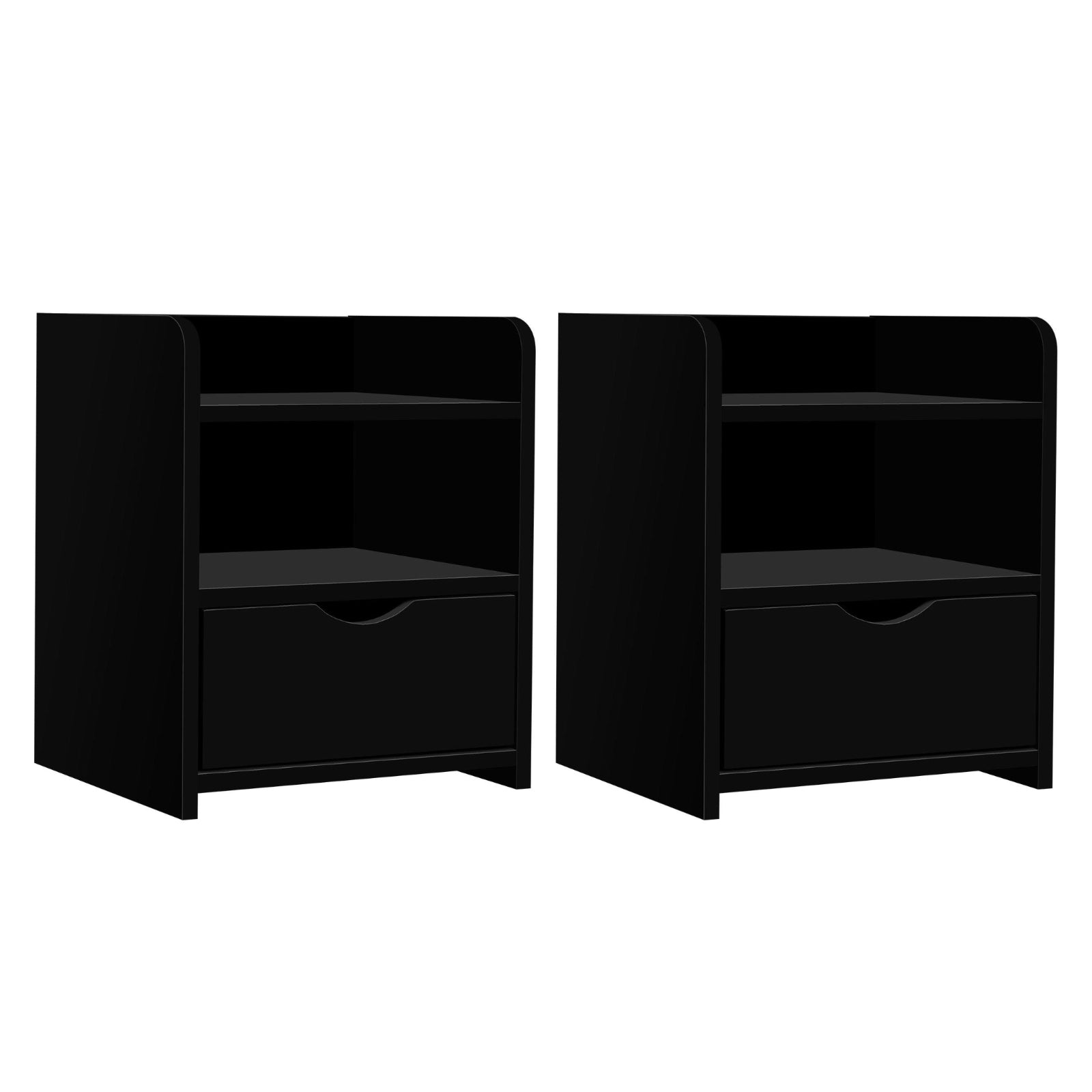 2X Bedside Table 1 Drawer with Shelf - FARA Black - Furniture > Bedroom > Bedside Tables - Rivercity House & Home Co. (ABN 18 642 972 209) - Affordable Modern Furniture Australia