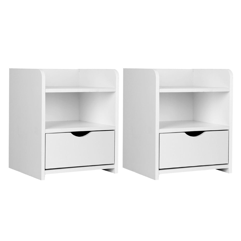 2X Bedside Table 1 Drawer with Shelf - FARA White - Furniture > Bedroom > Bedside Tables - Rivercity House & Home Co. (ABN 18 642 972 209) - Affordable Modern Furniture Australia