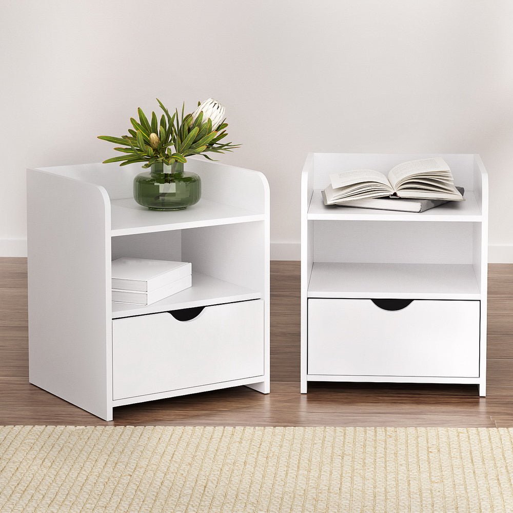 2X Bedside Table 1 Drawer with Shelf - FARA White - Furniture > Bedroom > Bedside Tables - Rivercity House & Home Co. (ABN 18 642 972 209) - Affordable Modern Furniture Australia