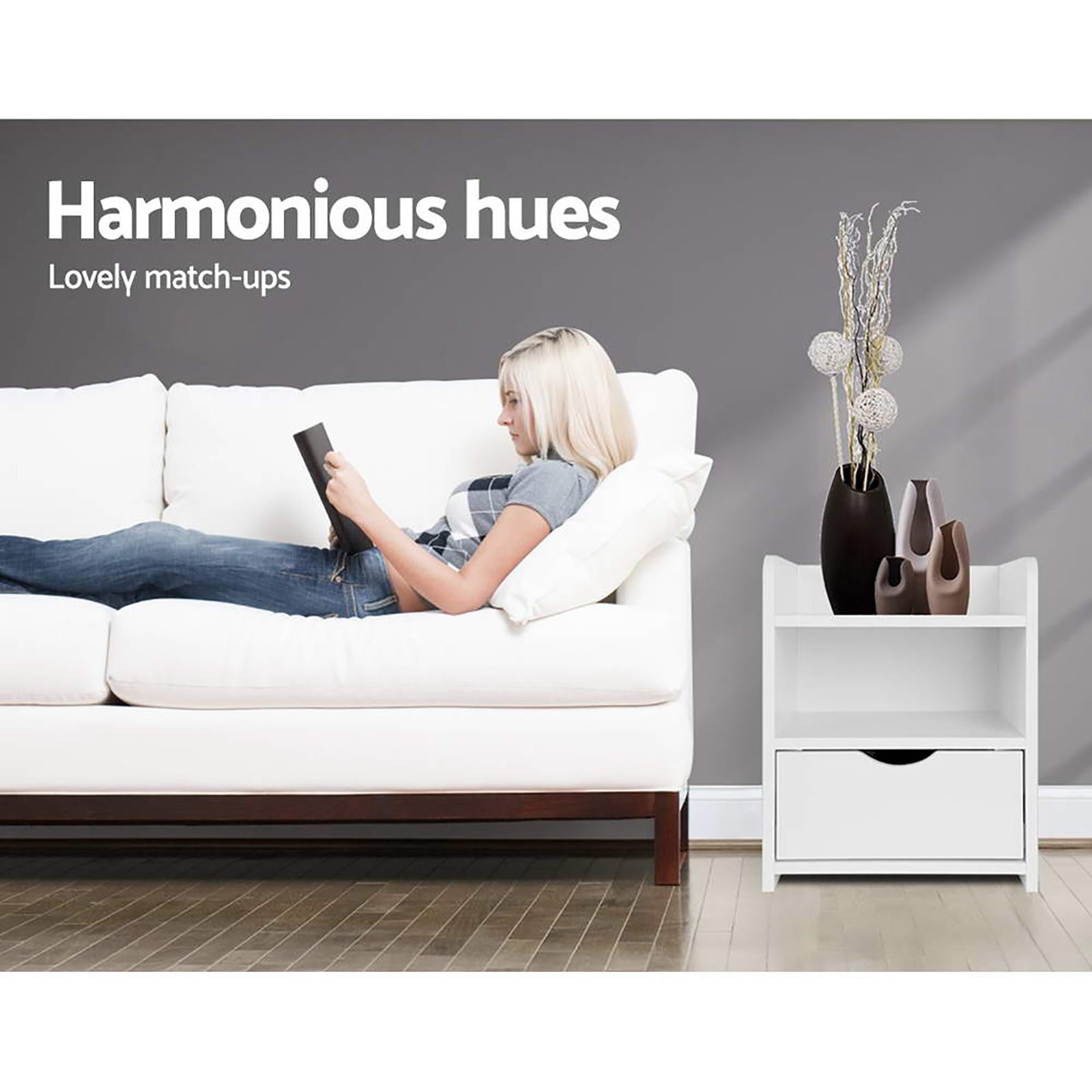 2X Bedside Table 1 Drawer with Shelf - FARA White - Furniture > Bedroom > Bedside Tables - Rivercity House & Home Co. (ABN 18 642 972 209) - Affordable Modern Furniture Australia