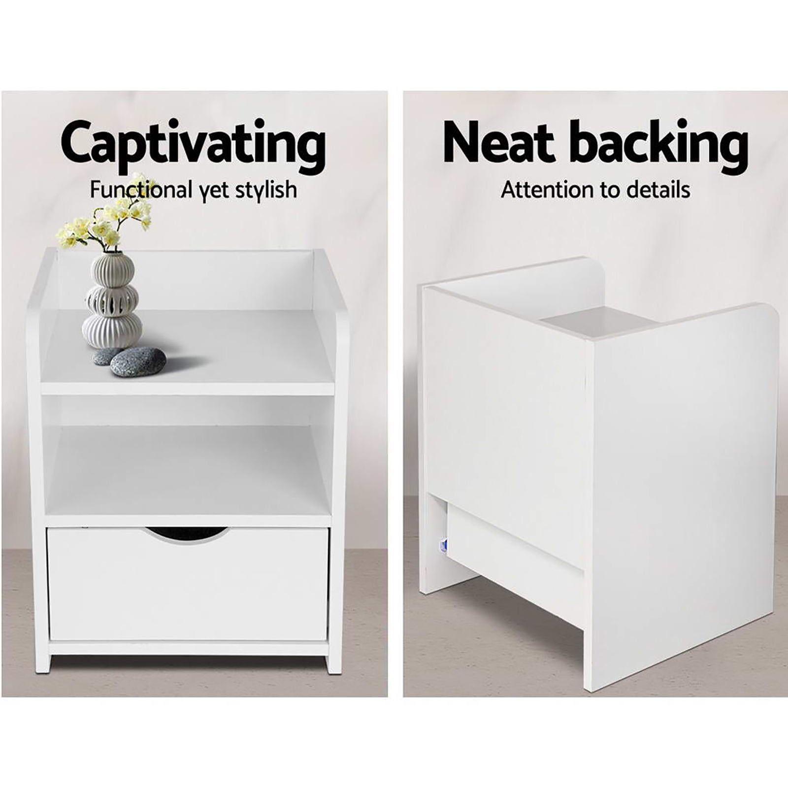 2X Bedside Table 1 Drawer with Shelf - FARA White - Furniture > Bedroom > Bedside Tables - Rivercity House & Home Co. (ABN 18 642 972 209) - Affordable Modern Furniture Australia