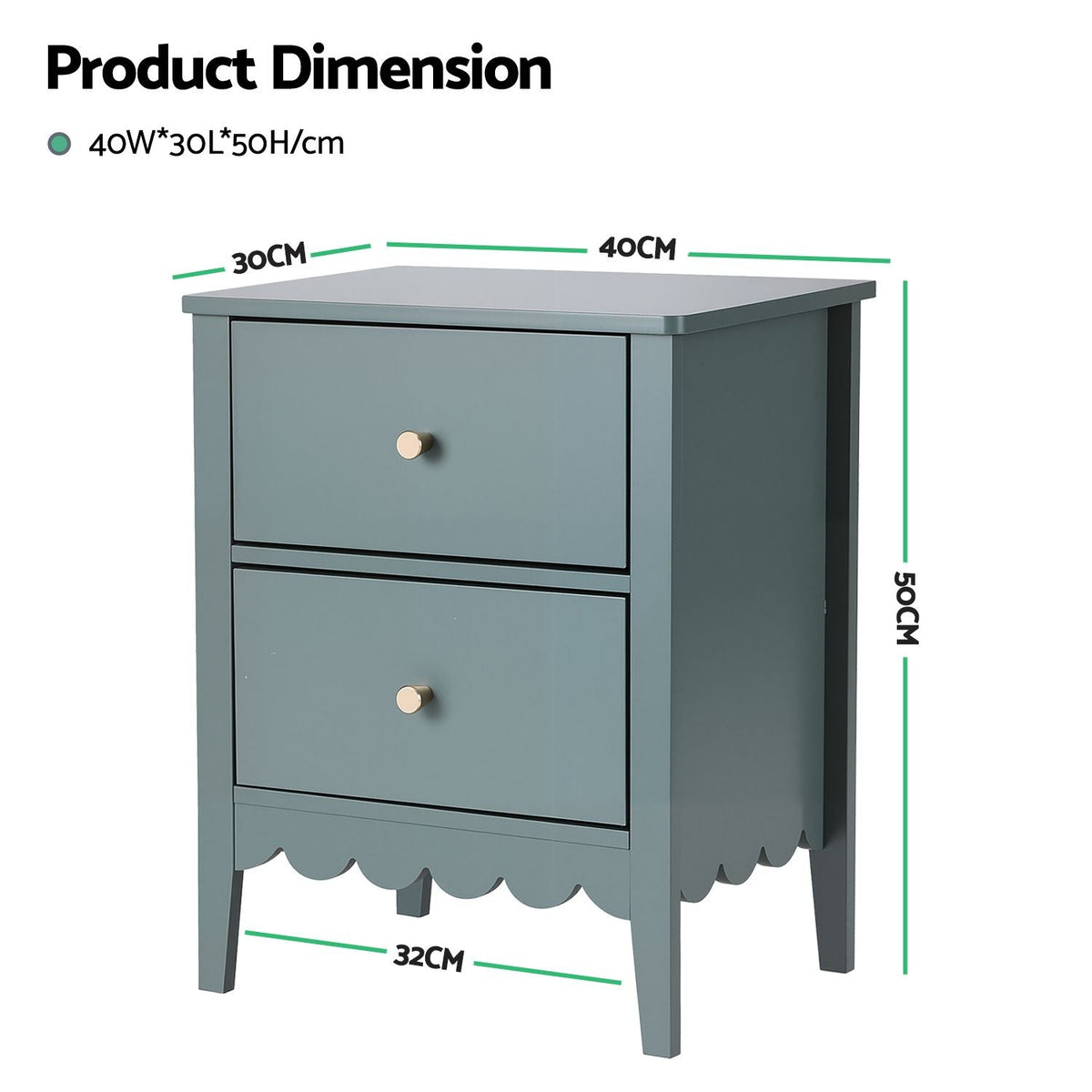 2X Bedside Table 2 Drawers Bedroom Storage Nightstand Green - Furniture > Bedroom > Bedside Tables - Rivercity House & Home Co. (ABN 18 642 972 209) - Affordable Modern Furniture Australia