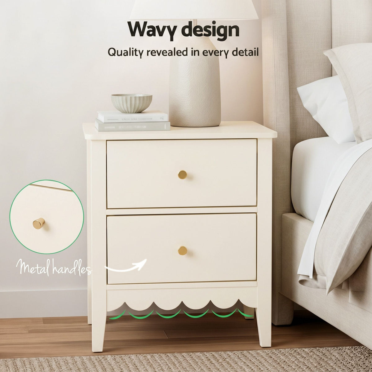 2x Bedside Table 2 Drawers Bedroom Storage Nightstand White - Furniture > Bedroom > Bedside Tables - Rivercity House & Home Co. (ABN 18 642 972 209) - Affordable Modern Furniture Australia