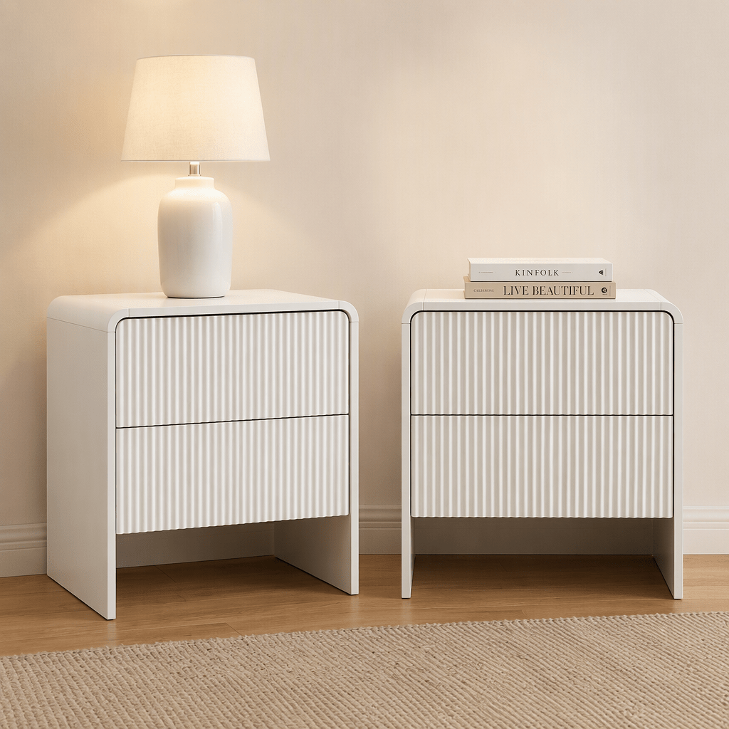 2x Bedside Table 2 Drawers - Beige - Furniture > Bedroom > Bedside Tables - Rivercity House & Home Co. (ABN 18 642 972 209) - Affordable Modern Furniture Australia