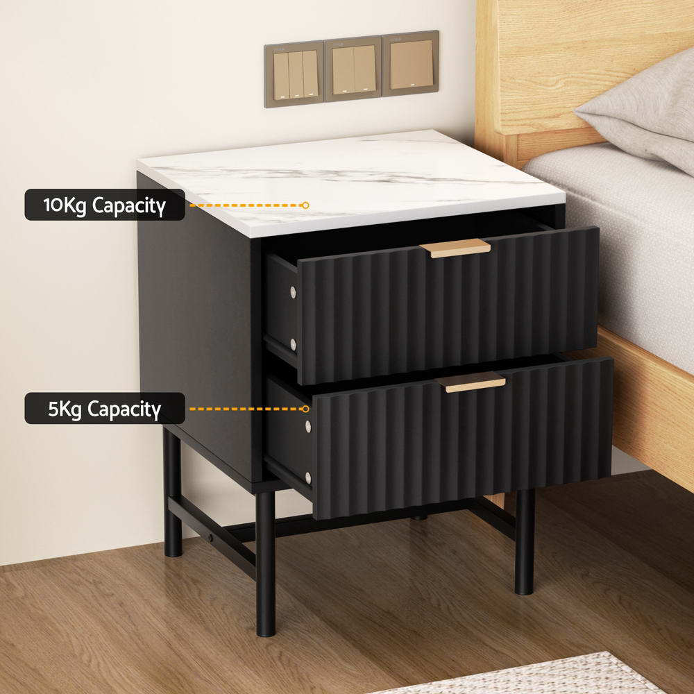 2x Bedside Table 2 Drawers - Black - Furniture > Bedroom > Bedside Tables - Rivercity House & Home Co. (ABN 18 642 972 209) - Affordable Modern Furniture Australia