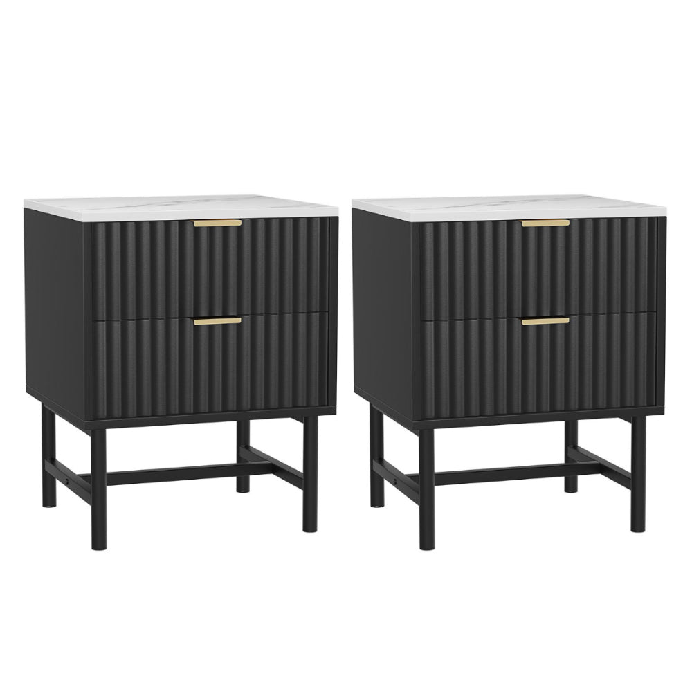 2x Bedside Table 2 Drawers - Black - Furniture > Bedroom > Bedside Tables - Rivercity House & Home Co. (ABN 18 642 972 209) - Affordable Modern Furniture Australia