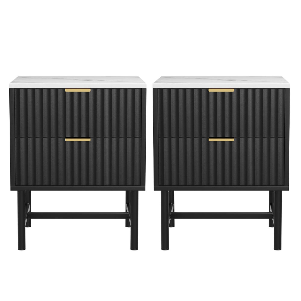 2x Bedside Table 2 Drawers - Black - Furniture > Bedroom > Bedside Tables - Rivercity House & Home Co. (ABN 18 642 972 209) - Affordable Modern Furniture Australia