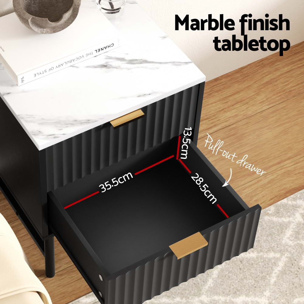 2x Bedside Table 2 Drawers - Black - Furniture > Bedroom > Bedside Tables - Rivercity House & Home Co. (ABN 18 642 972 209) - Affordable Modern Furniture Australia