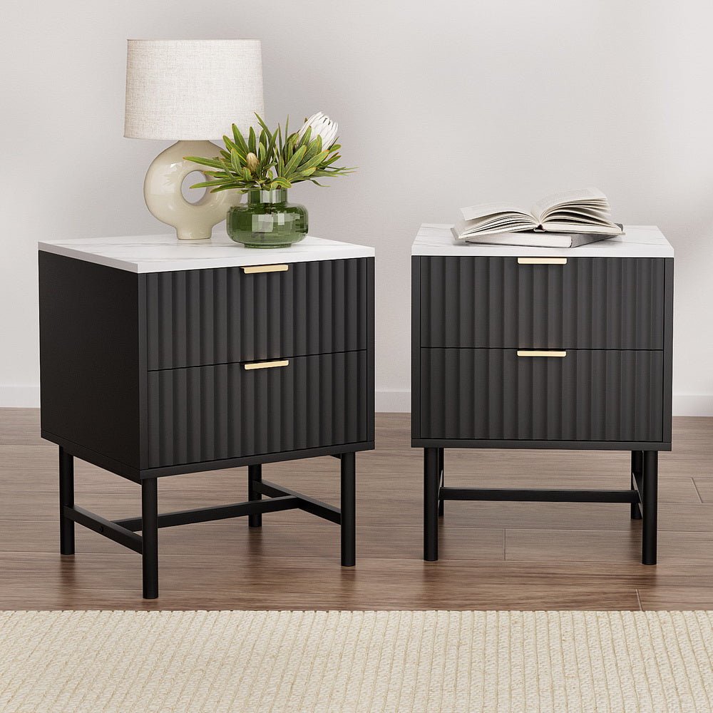 2x Bedside Table 2 Drawers - Black - Furniture > Bedroom > Bedside Tables - Rivercity House & Home Co. (ABN 18 642 972 209) - Affordable Modern Furniture Australia