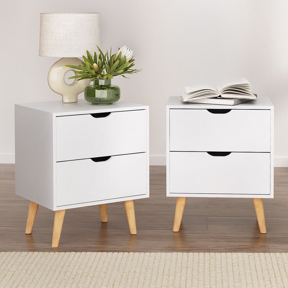 2X Bedside Table 2 Drawers - BODEN White - Furniture > Bedroom > Bedside Tables - Rivercity House & Home Co. (ABN 18 642 972 209) - Affordable Modern Furniture Australia