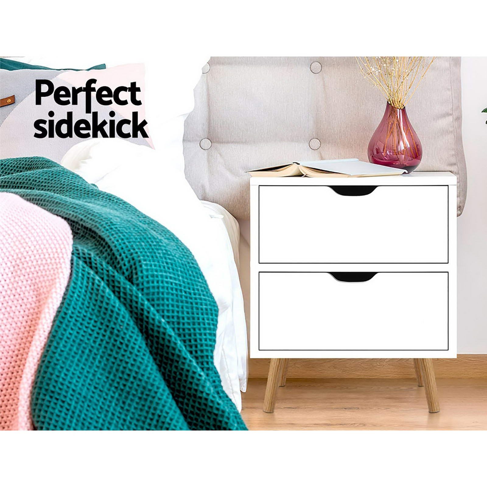 2X Bedside Table 2 Drawers - BODEN White - Furniture > Bedroom > Bedside Tables - Rivercity House & Home Co. (ABN 18 642 972 209) - Affordable Modern Furniture Australia