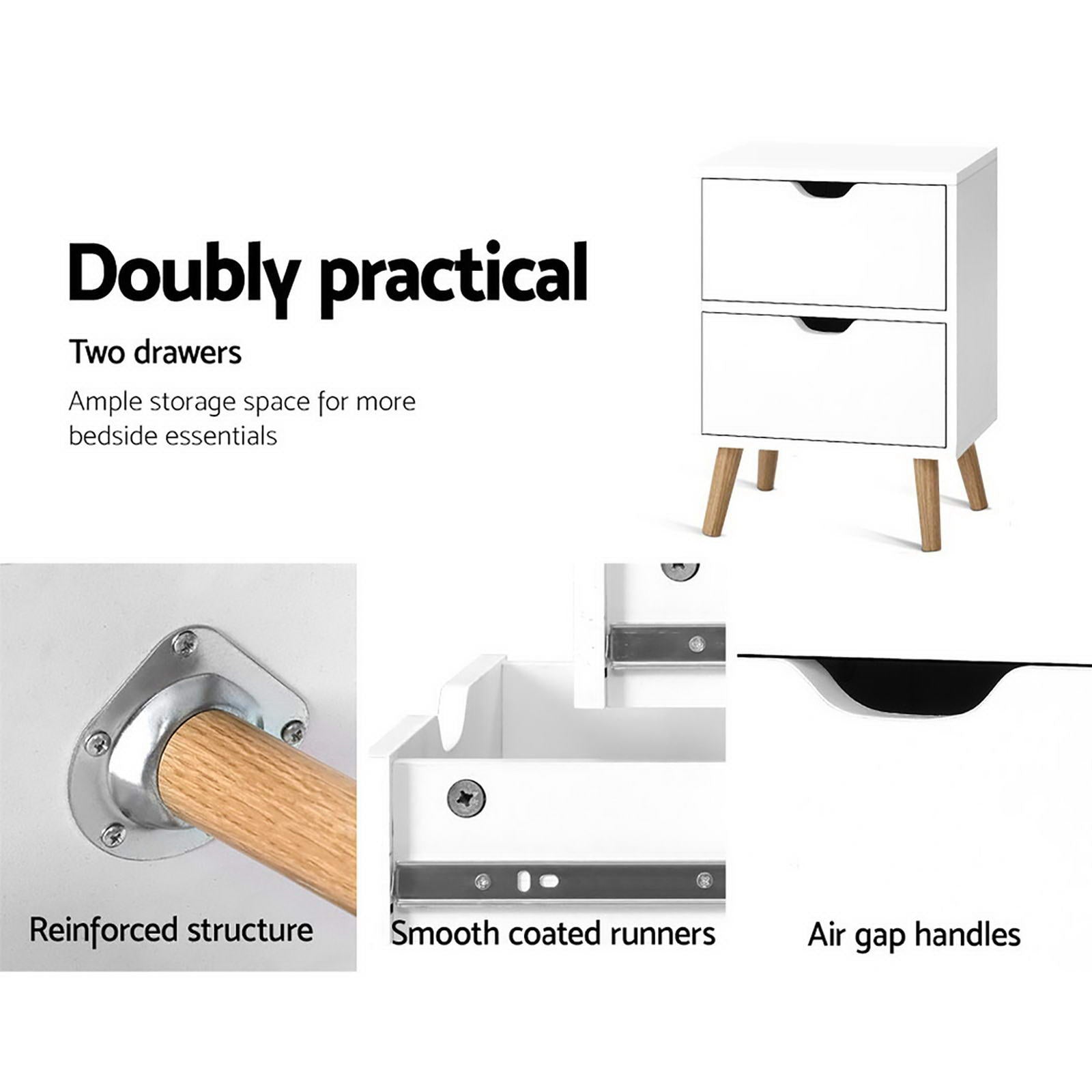 2X Bedside Table 2 Drawers - BODEN White - Furniture > Bedroom > Bedside Tables - Rivercity House & Home Co. (ABN 18 642 972 209) - Affordable Modern Furniture Australia