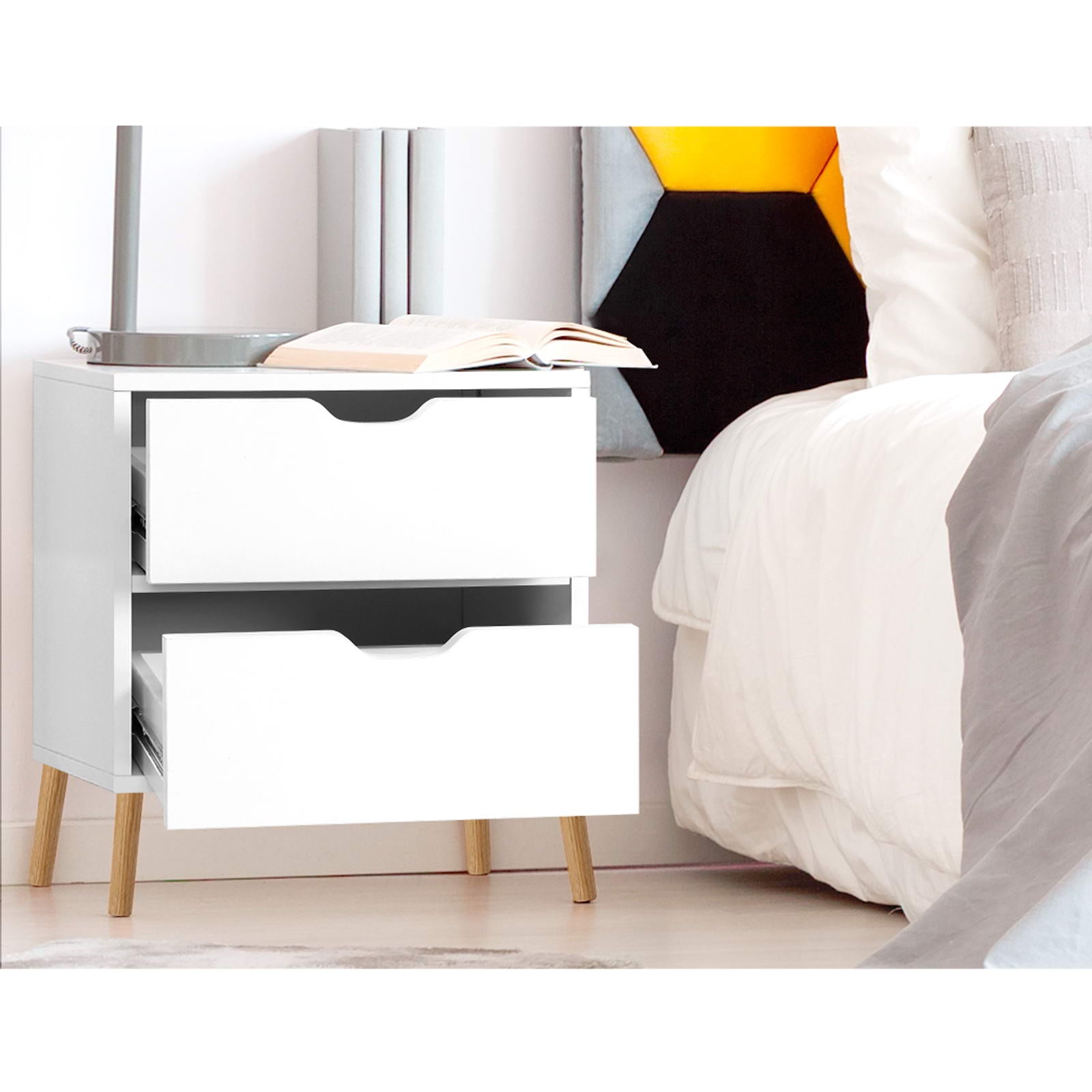 2X Bedside Table 2 Drawers - BODEN White - Furniture > Bedroom > Bedside Tables - Rivercity House & Home Co. (ABN 18 642 972 209) - Affordable Modern Furniture Australia