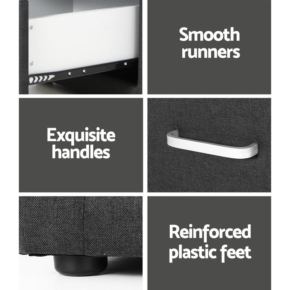 2X Bedside Table 2 Drawers Fabric - CADEN Charcoal - Furniture > Bedroom > Bedside Tables - Rivercity House & Home Co. (ABN 18 642 972 209) - Affordable Modern Furniture Australia