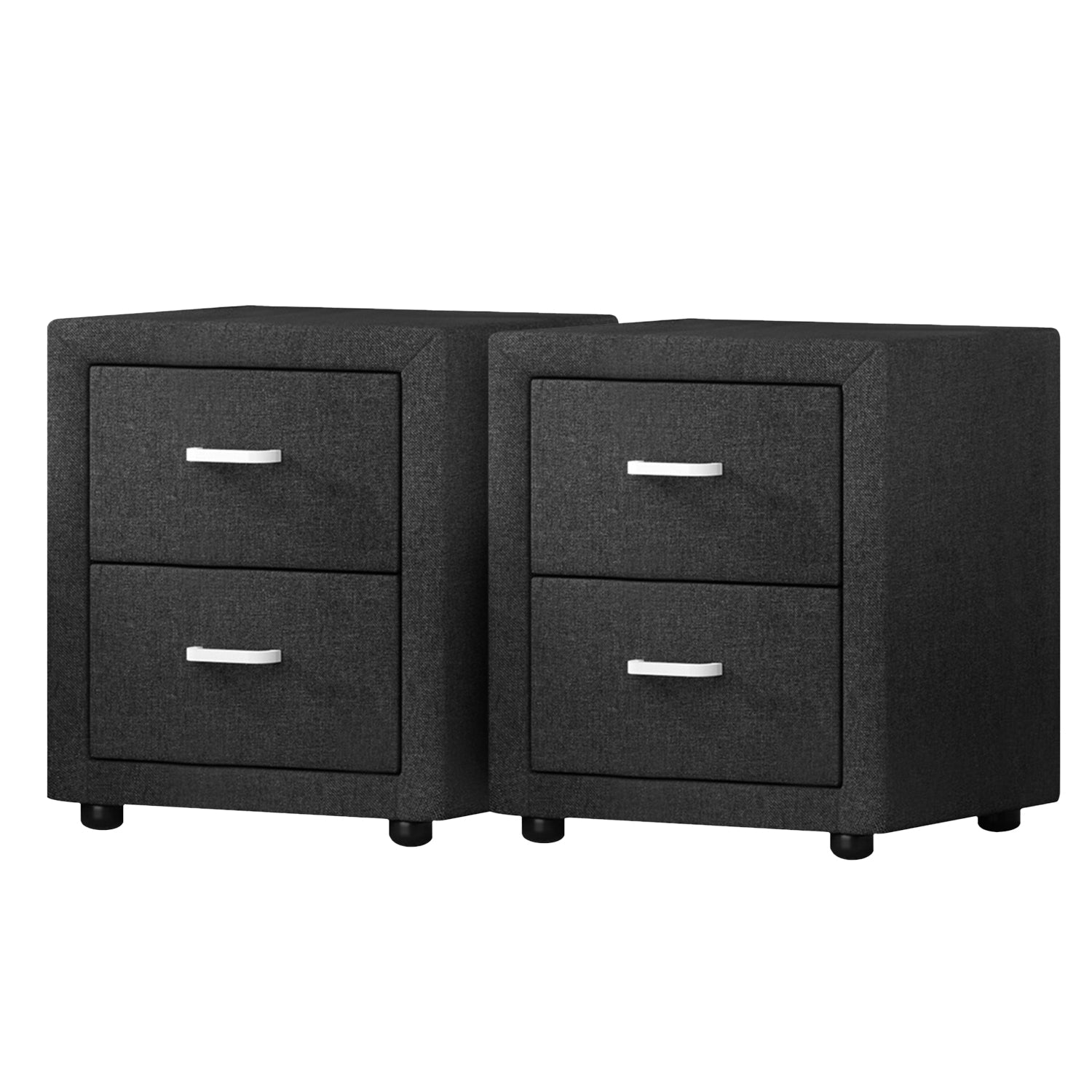 2X Bedside Table 2 Drawers Fabric - CADEN Charcoal - Furniture > Bedroom > Bedside Tables - Rivercity House & Home Co. (ABN 18 642 972 209) - Affordable Modern Furniture Australia