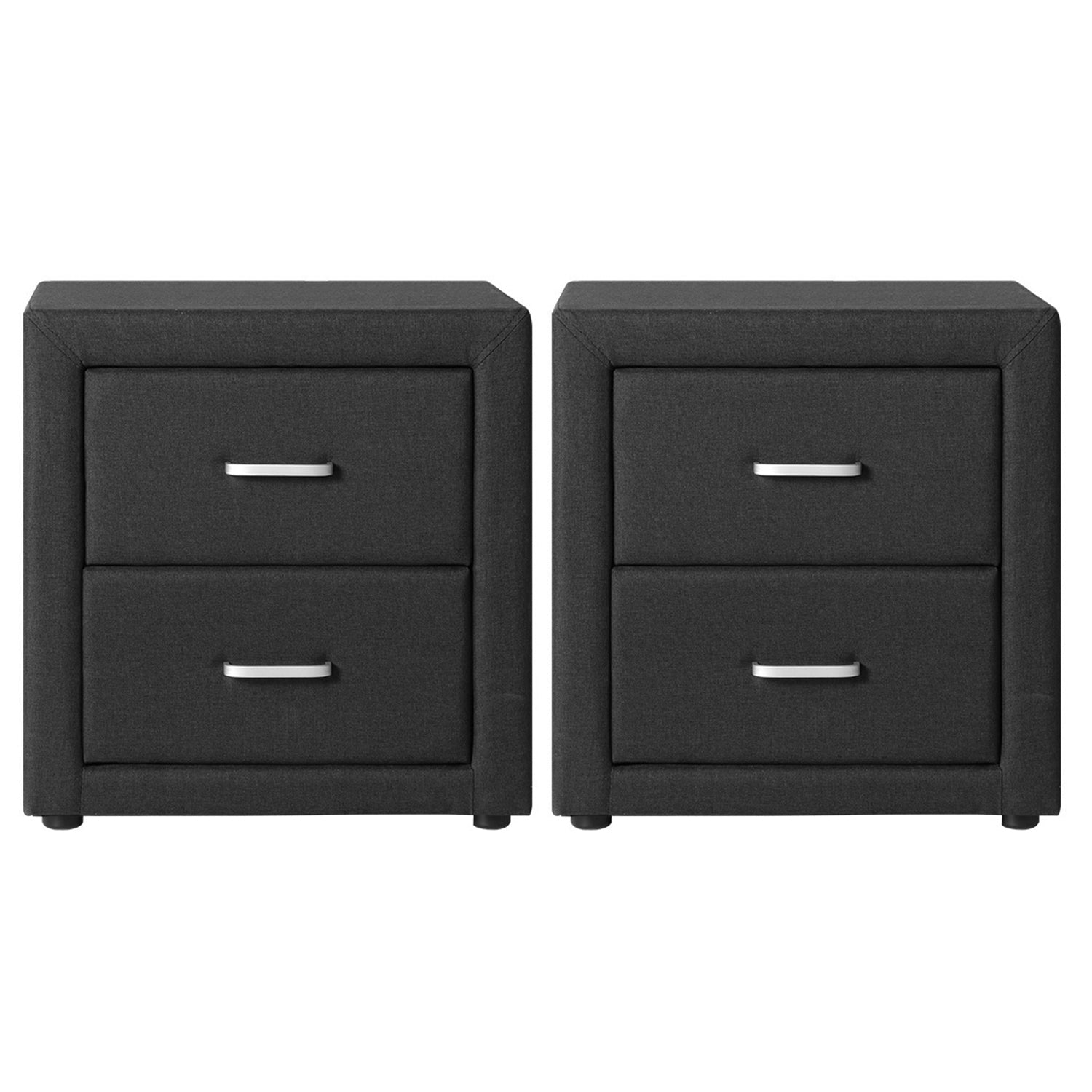 2X Bedside Table 2 Drawers Fabric - CADEN Charcoal - Furniture > Bedroom > Bedside Tables - Rivercity House & Home Co. (ABN 18 642 972 209) - Affordable Modern Furniture Australia