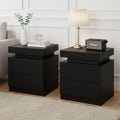 2 Drawer Bedside Table with Lift-up Storage - Black (Set of 2)