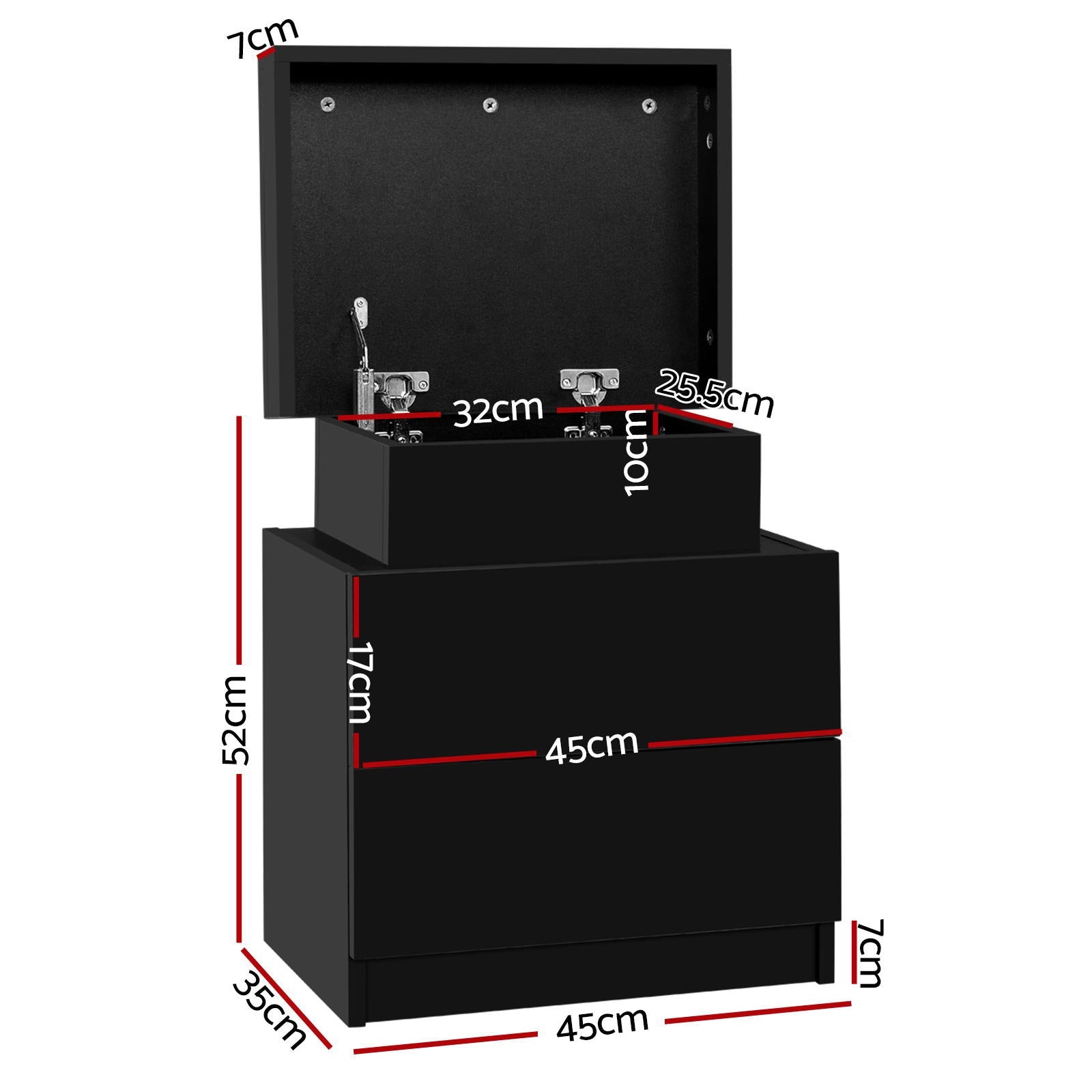 2X Bedside Table 2 Drawers Lift - up Storage Black - Furniture > Bedroom > Bedside Tables - Rivercity House & Home Co. (ABN 18 642 972 209) - Affordable Modern Furniture Australia