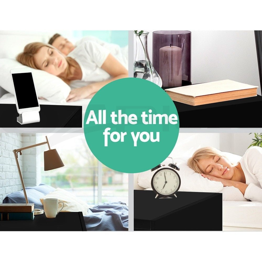 2X Bedside Table 2 Drawers Lift - up Storage Black - Furniture > Bedroom > Bedside Tables - Rivercity House & Home Co. (ABN 18 642 972 209) - Affordable Modern Furniture Australia