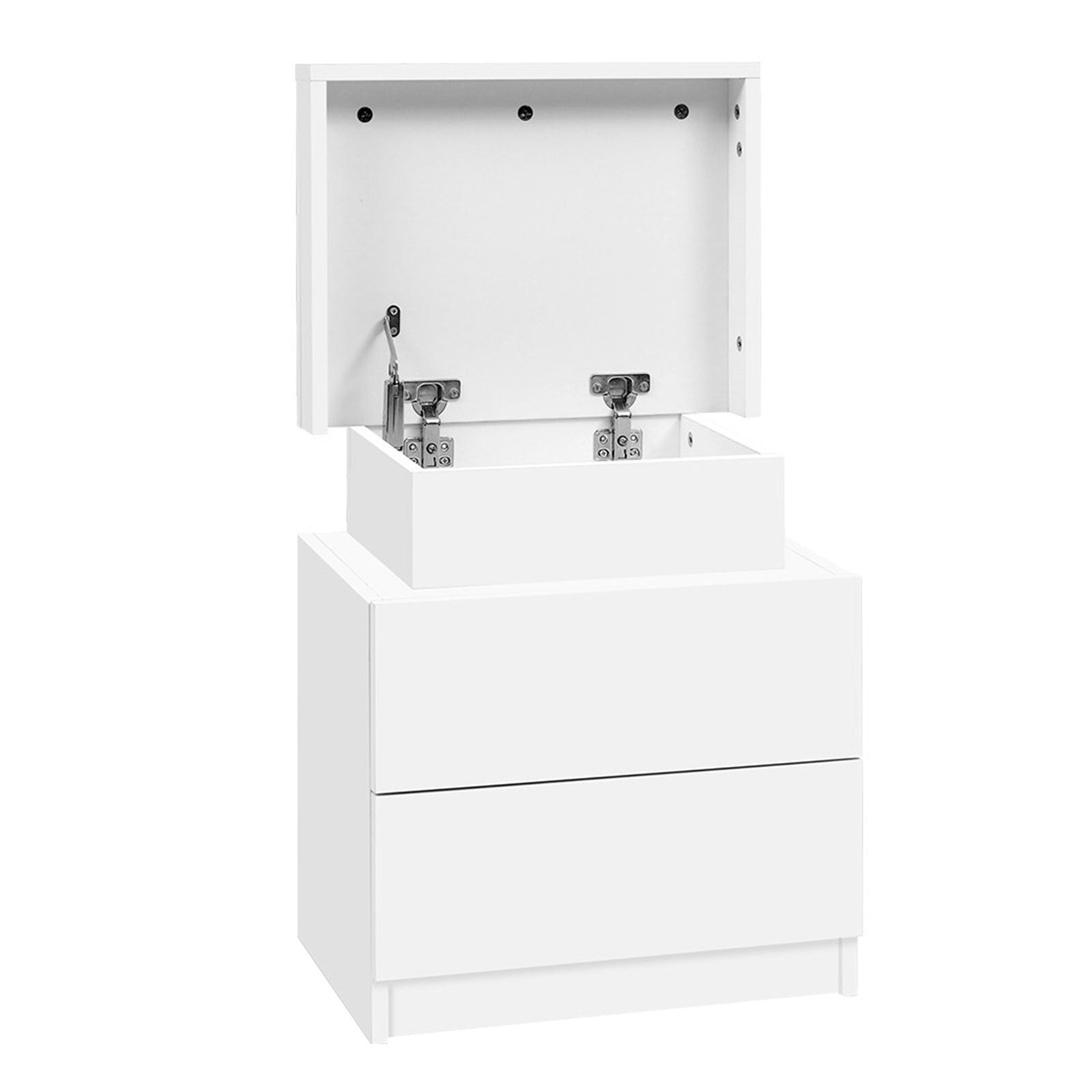 2X Bedside Table 2 Drawers Lift - up Storage White - Furniture > Bedroom > Bedside Tables - Rivercity House & Home Co. (ABN 18 642 972 209) - Affordable Modern Furniture Australia