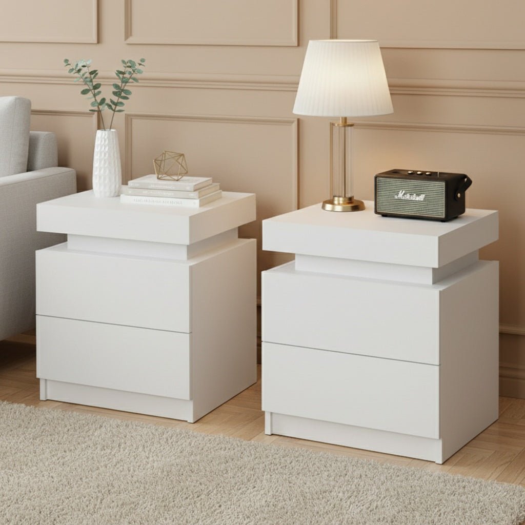 2X Bedside Table 2 Drawers Lift - up Storage White - Furniture > Bedroom > Bedside Tables - Rivercity House & Home Co. (ABN 18 642 972 209) - Affordable Modern Furniture Australia
