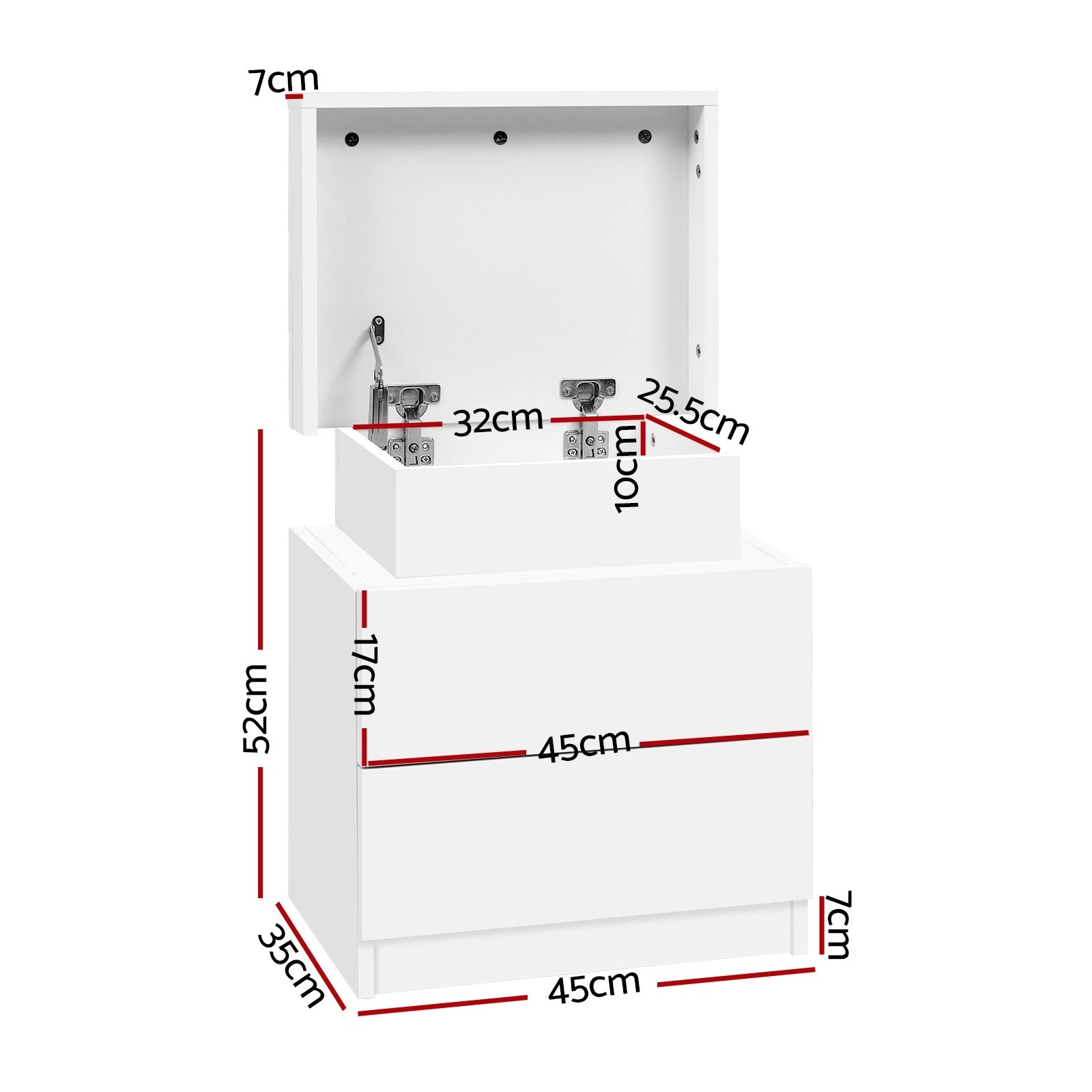 2X Bedside Table 2 Drawers Lift - up Storage White - Furniture > Bedroom > Bedside Tables - Rivercity House & Home Co. (ABN 18 642 972 209) - Affordable Modern Furniture Australia