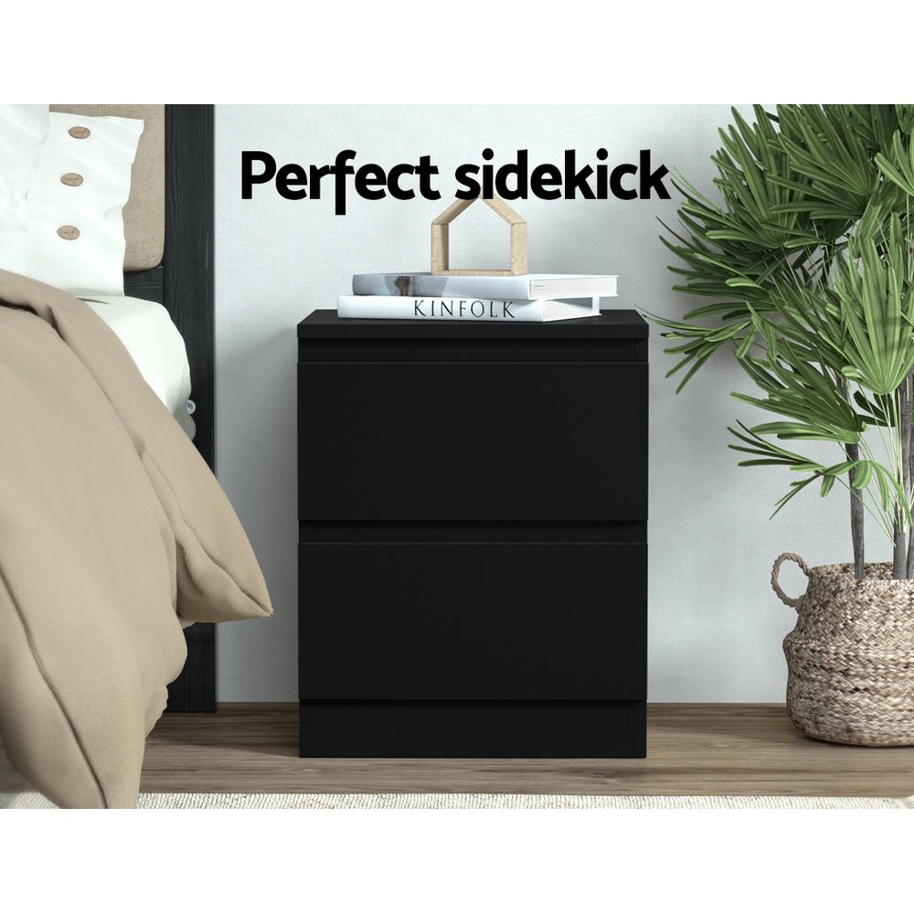 2x Bedside Table 2 Drawers - PEPE Black - Furniture > Bedroom > Bedside Tables - Rivercity House & Home Co. (ABN 18 642 972 209) - Affordable Modern Furniture Australia