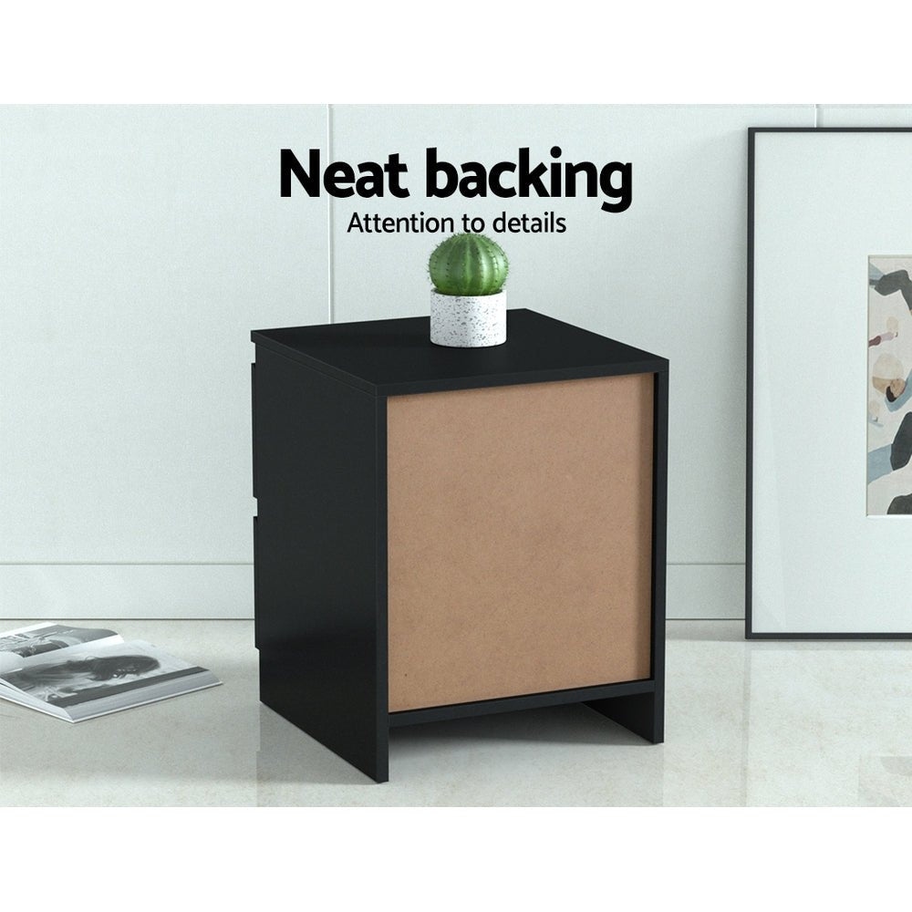 2x Bedside Table 2 Drawers - PEPE Black - Furniture > Bedroom > Bedside Tables - Rivercity House & Home Co. (ABN 18 642 972 209) - Affordable Modern Furniture Australia