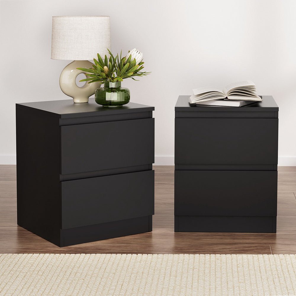 2x Bedside Table 2 Drawers - PEPE Black - Furniture > Bedroom > Bedside Tables - Rivercity House & Home Co. (ABN 18 642 972 209) - Affordable Modern Furniture Australia