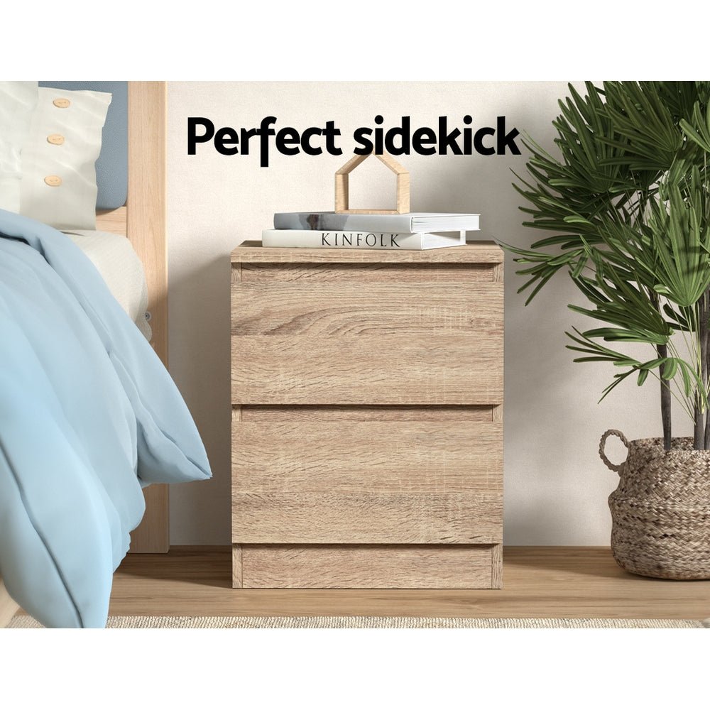 2x Bedside Table 2 Drawers - PEPE Oak - Furniture > Bedroom > Bedside Tables - Rivercity House & Home Co. (ABN 18 642 972 209) - Affordable Modern Furniture Australia