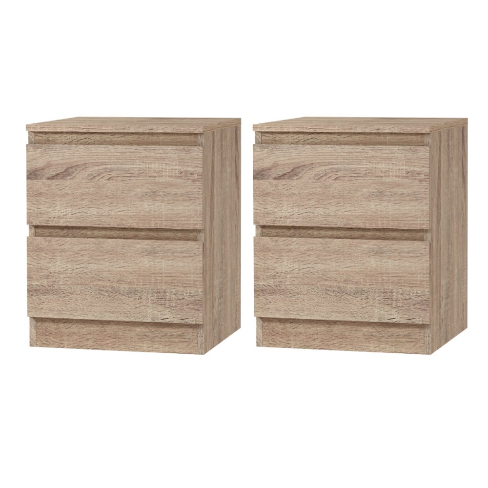 2x Bedside Table 2 Drawers - PEPE Oak - Furniture > Bedroom > Bedside Tables - Rivercity House & Home Co. (ABN 18 642 972 209) - Affordable Modern Furniture Australia