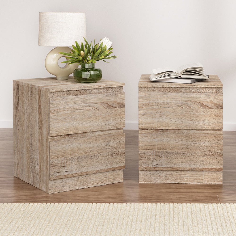 2x Bedside Table 2 Drawers - PEPE Oak - Furniture > Bedroom > Bedside Tables - Rivercity House & Home Co. (ABN 18 642 972 209) - Affordable Modern Furniture Australia