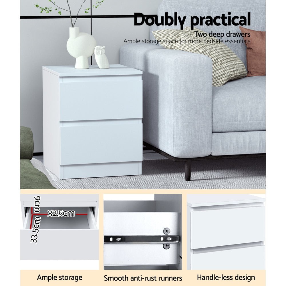 2x Bedside Table 2 Drawers - PEPE White - Furniture > Bedroom > Bedside Tables - Rivercity House & Home Co. (ABN 18 642 972 209) - Affordable Modern Furniture Australia