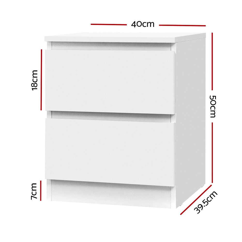 2x Bedside Table 2 Drawers - PEPE White - Furniture > Bedroom > Bedside Tables - Rivercity House & Home Co. (ABN 18 642 972 209) - Affordable Modern Furniture Australia