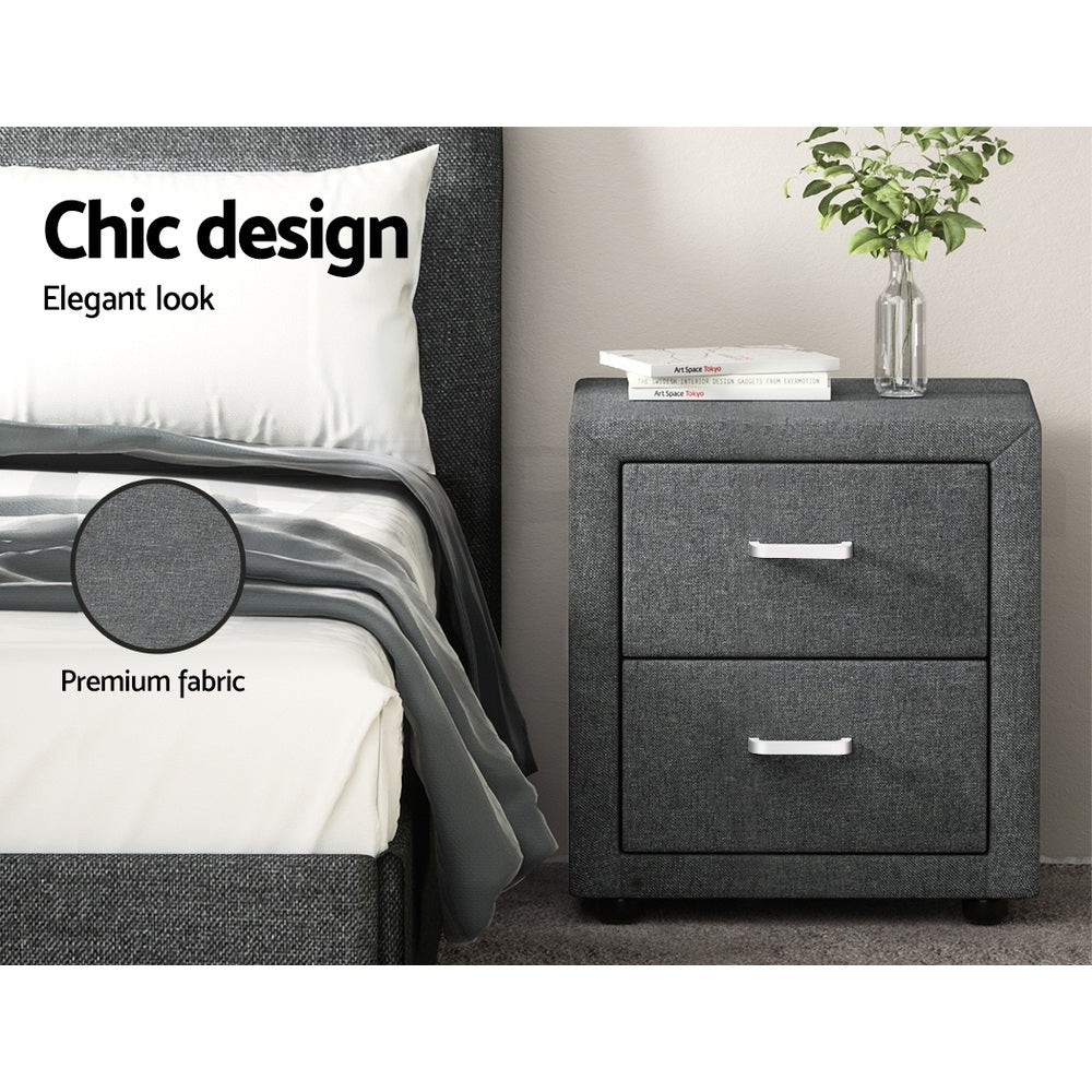 2X Bedside Table 2 Drawers Side Table Fabric - CADEN Grey - Furniture > Bedroom > Bedside Tables - Rivercity House & Home Co. (ABN 18 642 972 209) - Affordable Modern Furniture Australia