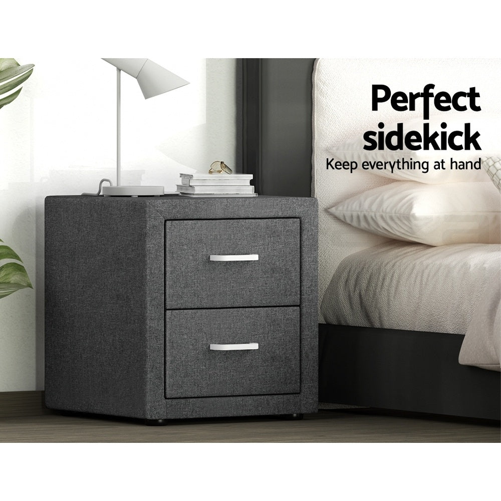 2X Bedside Table 2 Drawers Side Table Fabric - CADEN Grey - Furniture > Bedroom > Bedside Tables - Rivercity House & Home Co. (ABN 18 642 972 209) - Affordable Modern Furniture Australia