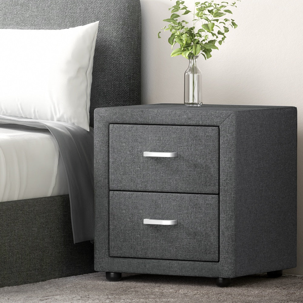2X Bedside Table 2 Drawers Side Table Fabric - CADEN Grey - Furniture > Bedroom > Bedside Tables - Rivercity House & Home Co. (ABN 18 642 972 209) - Affordable Modern Furniture Australia