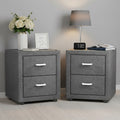 CADEN 2 Drawer Bedside Table with Fabric Finish - Grey (Set of 2)