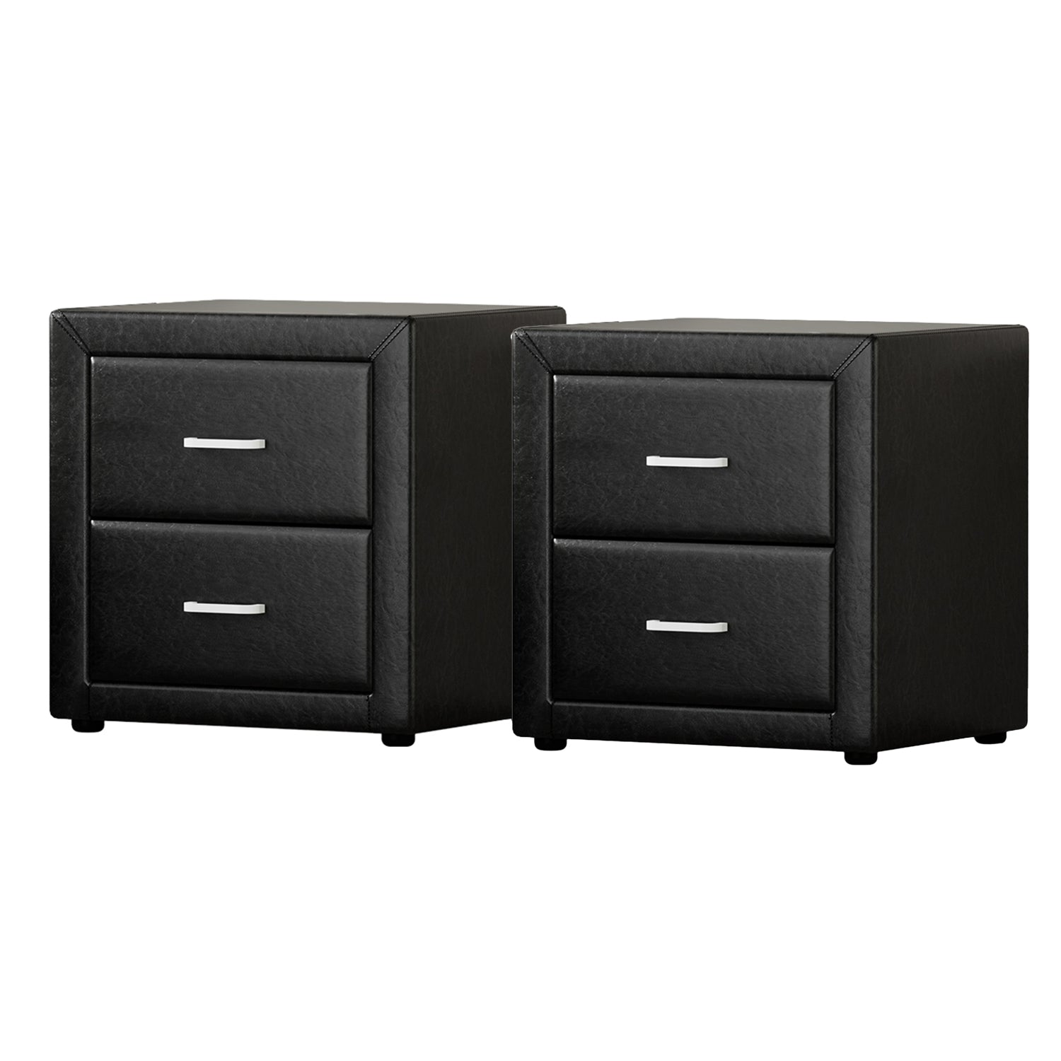 2X Bedside Table 2 Drawers Side Table Leather - CADEN Black - Furniture > Bedroom > Bedside Tables - Rivercity House & Home Co. (ABN 18 642 972 209) - Affordable Modern Furniture Australia