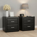 CADEN 2 Drawer Bedside Table with Leather Finish - Black (Set of 2)