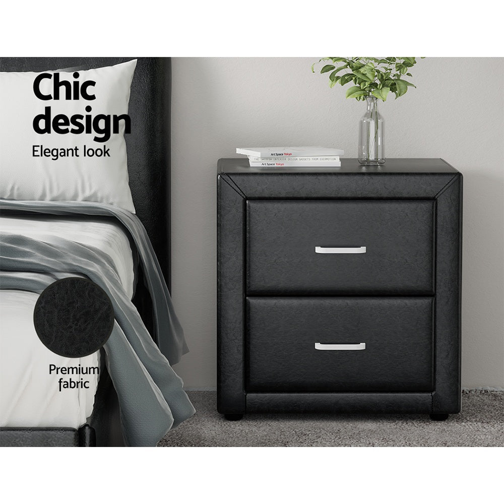 2X Bedside Table 2 Drawers Side Table Leather - CADEN Black - Furniture > Bedroom > Bedside Tables - Rivercity House & Home Co. (ABN 18 642 972 209) - Affordable Modern Furniture Australia