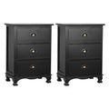 Set of 2 Bedside Table 3 Drawers Vintage - THYME Black