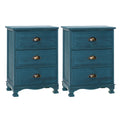 Set of 2 Bedside Table 3 Drawers Vintage - THYME Blue