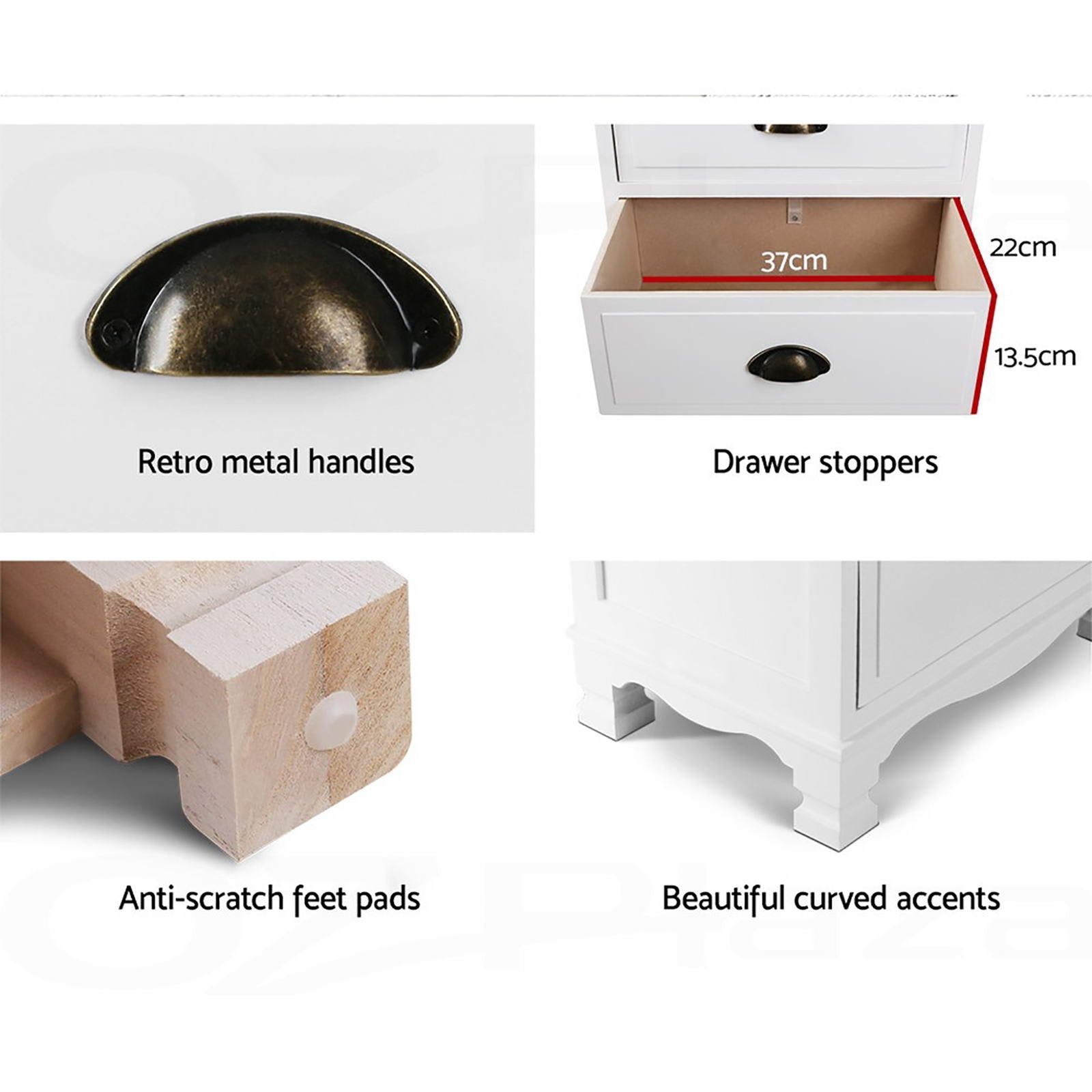 2x Bedside Table 3 Drawers Vintage - THYME White - Furniture > Bedroom > Bedside Tables - Rivercity House & Home Co. (ABN 18 642 972 209) - Affordable Modern Furniture Australia