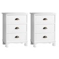 Set of 2 Bedside Table 3 Drawers Vintage - THYME White