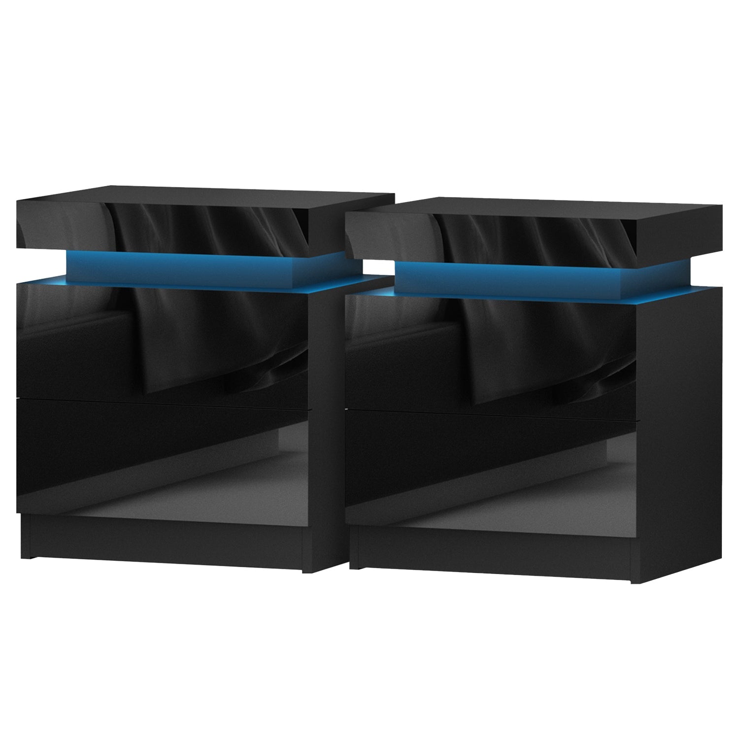2X Bedside Table LED 2 Drawers Lift - up Storage - COLEY Black - Furniture > Bedroom > Bedside Tables - Rivercity House & Home Co. (ABN 18 642 972 209) - Affordable Modern Furniture Australia