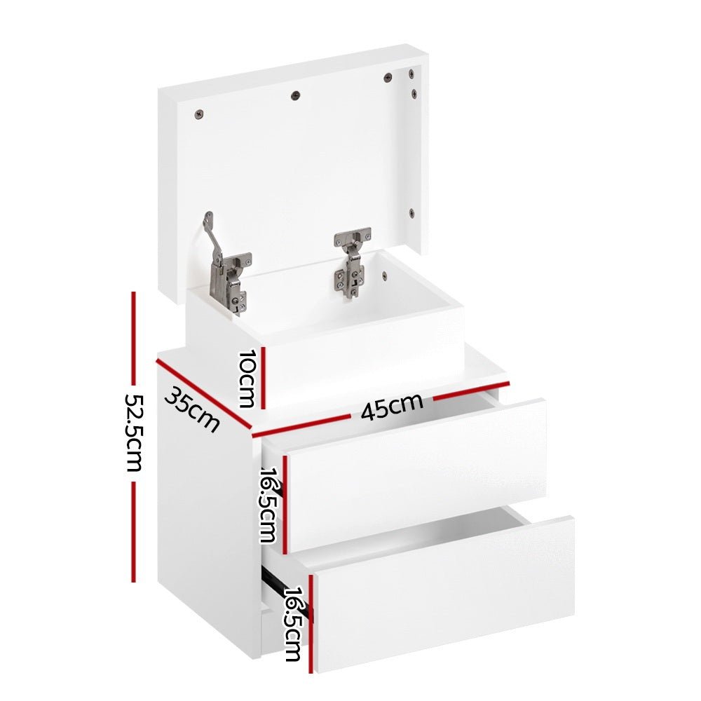 2X Bedside Table LED 2 Drawers Lift - up Storage - COLEY White - Furniture > Bedroom > Bedside Tables - Rivercity House & Home Co. (ABN 18 642 972 209) - Affordable Modern Furniture Australia